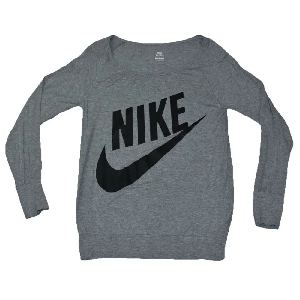 Nike Sportwear Womens Tee Shirt Size L Gray Oversized Rayon/viscose Long Sleeve